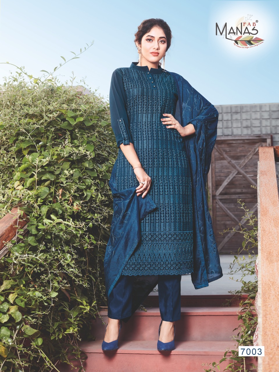 Manas Fab Schiffli Georgette With Work Readymade Suit Catalog