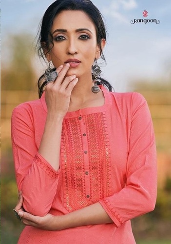 Rangoon Light Line Vol 6 Linen Silk Work Kurti Catalog