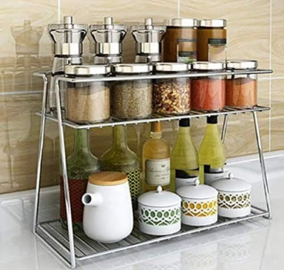 STAINLESS STEEL SPICE 2 TIER TROLLEY CONTAINER ORGANIZER (TRIANGLE)