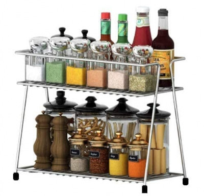 STAINLESS STEEL SPICE 2 TIER TROLLEY CONTAINER ORGANIZER (TRIANGLE)