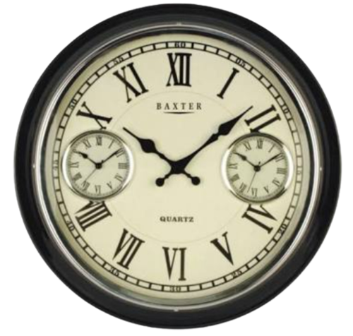 Black White Wooden Analog Brass Wall Clock