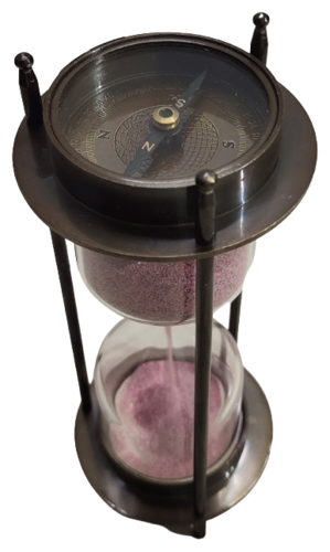 Antique Black Brass Sand Timer With Compass