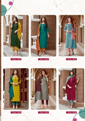 Dry Cleaning Saheli-6 Designer Pure Nylon Viscose With 3D Weaving Kurti Pant With Dupatta