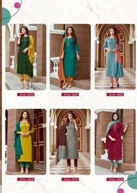 Dry Cleaning Saheli-6 Designer Pure Nylon Viscose With 3d Weaving Kurti Pant With Dupatta