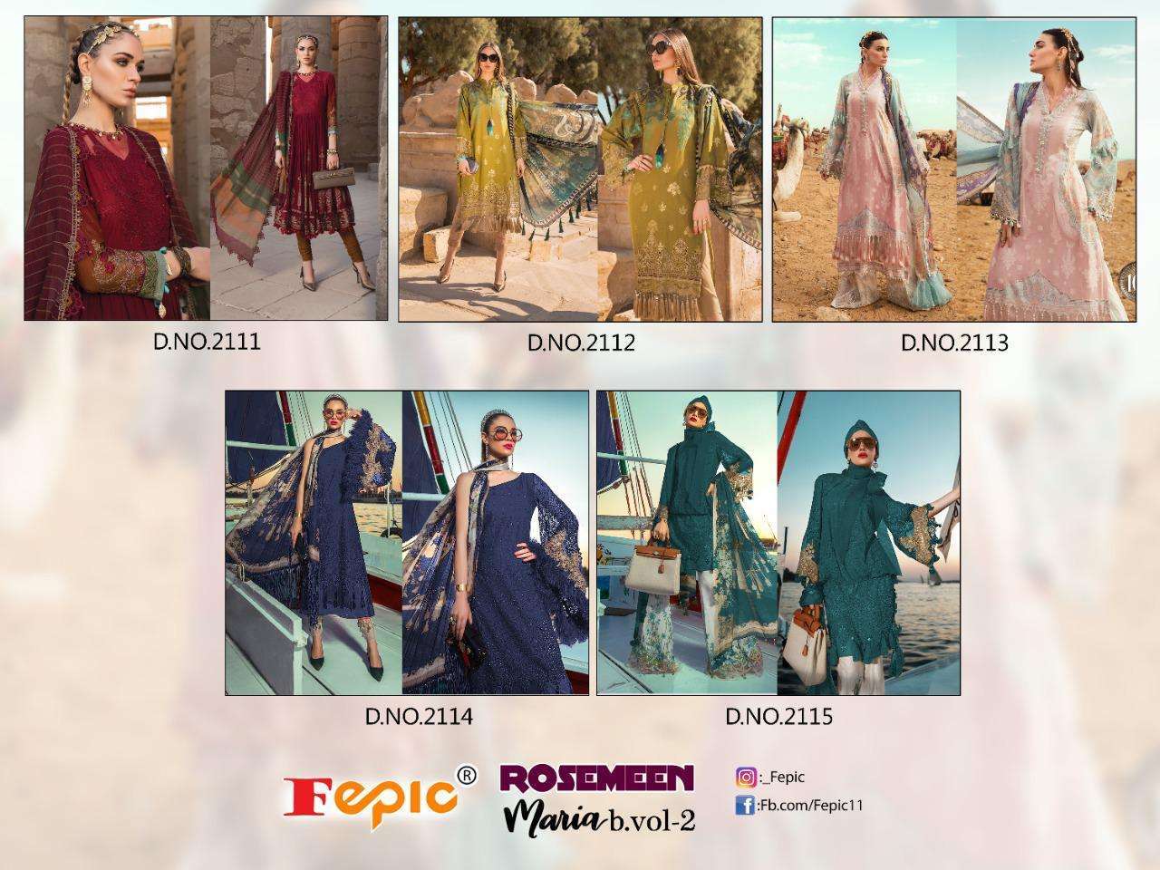 Fepic Rosemeen Maria B Vol 2 Heavy Rayon Printed With Work Pakistani Suit Catalog