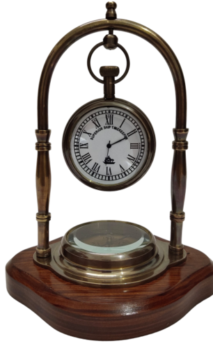 Black antique office table watch with compass and with wooden stand