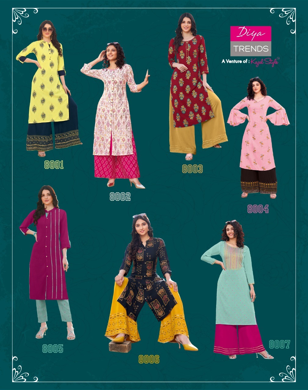 Diya Trendz Bibas Vol 8 Rayon Cotton Kurti With Plazzo And Pant Catalog