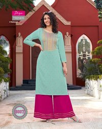 Diya Trendz Bibas Vol 8 Rayon Cotton Kurti With Plazzo And Pant Catalog