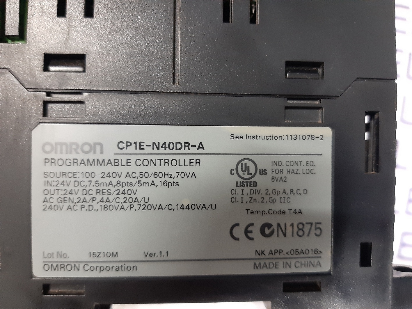 OMRON PROGRAMMABLE CONTROLLER CP1E-N40DR-A