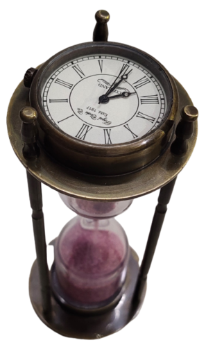 Antique Brass Hourglass Sand Timer With Compass