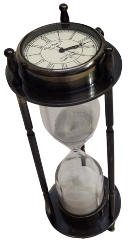 Antique Black Hourglass Sand Timer With Clock