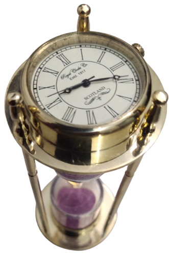 Gold Shine Hourglass Sand Timer With Clock
