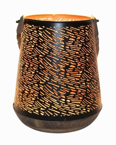 Black & Gold Iron And Wood Lantern
