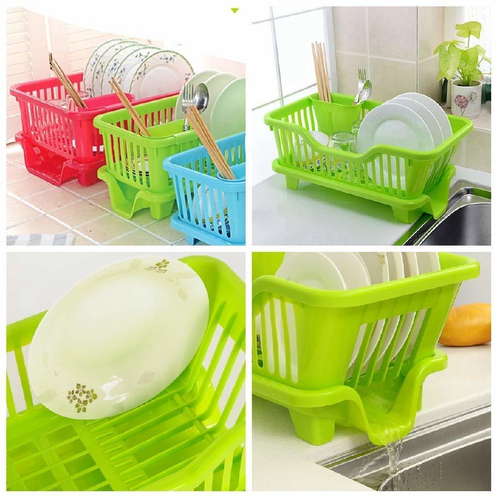3 in 1 Large Durable Kitchen Sink Dish RackDrainer Washing Basket with Tray