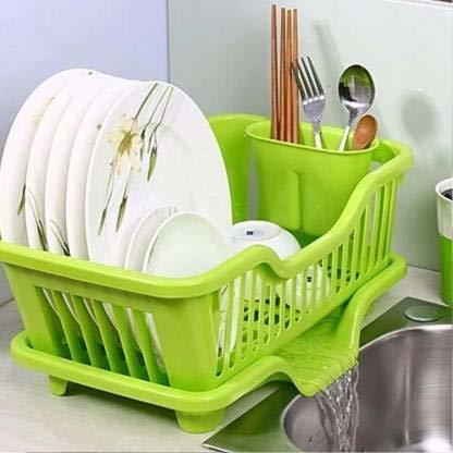 3 in 1 Large Durable Kitchen Sink Dish RackDrainer Washing Basket with Tray