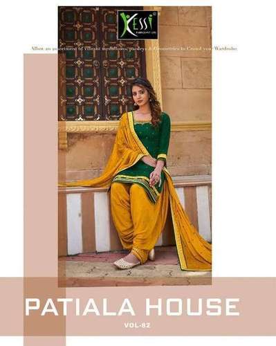 Kessi Patiyala Dress Material - Jam Silk Top (2.5 MTR), Rayon Bottom (3 MTR), Chinon Dupatta (2.25 MTR) | Multi-Color, Embroidered Pattern, Dry Clean & Washable, All-Season Wear
