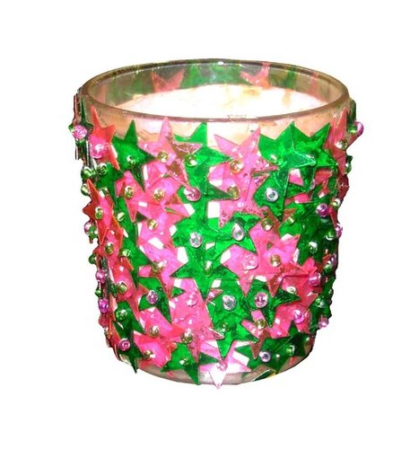 Stylish Glass And Multicolor Stone Votive Candle Holder