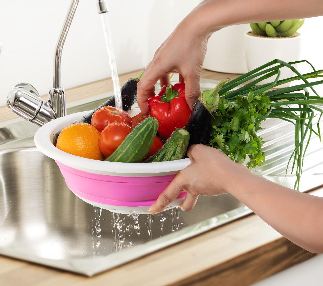 Round Collapsible Washing Up Bowl Silicone Strainer