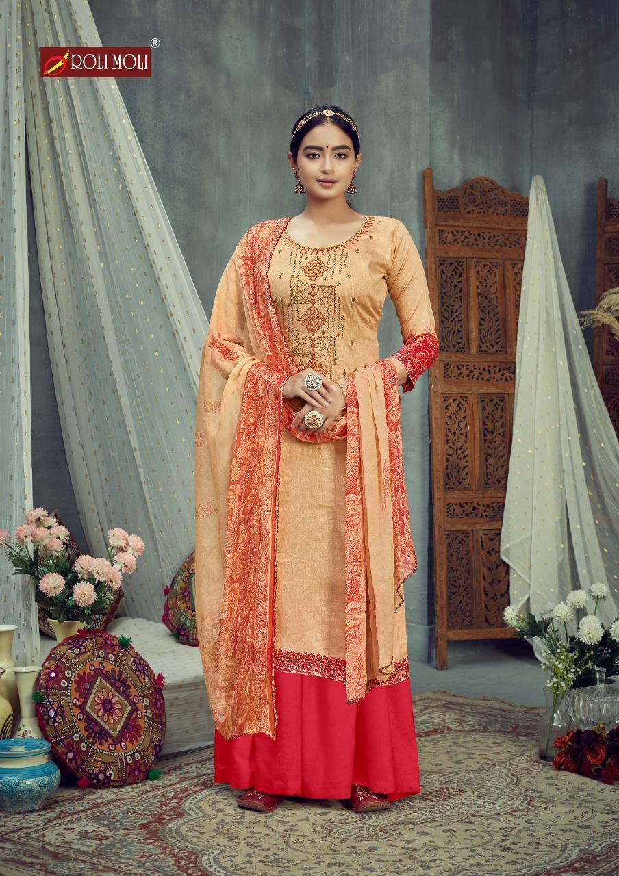 Roli Moli Sarina Pure Glace Cotton With Embroidery Work Dress Material Catalog