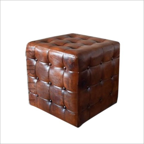 Brown Leather Pouf Ottoman Thickness: 44.7 X 35.6 X 45.7 Centimeter (Cm)