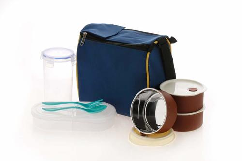 Plastic Lunch Box Set with Square Bag with 3 Container By CHEAPER ZONE