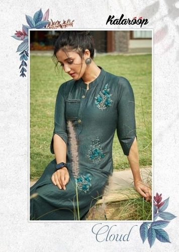 Kalaroop Cloud Lining Silk With Fancy Handwork Kurti Catalog