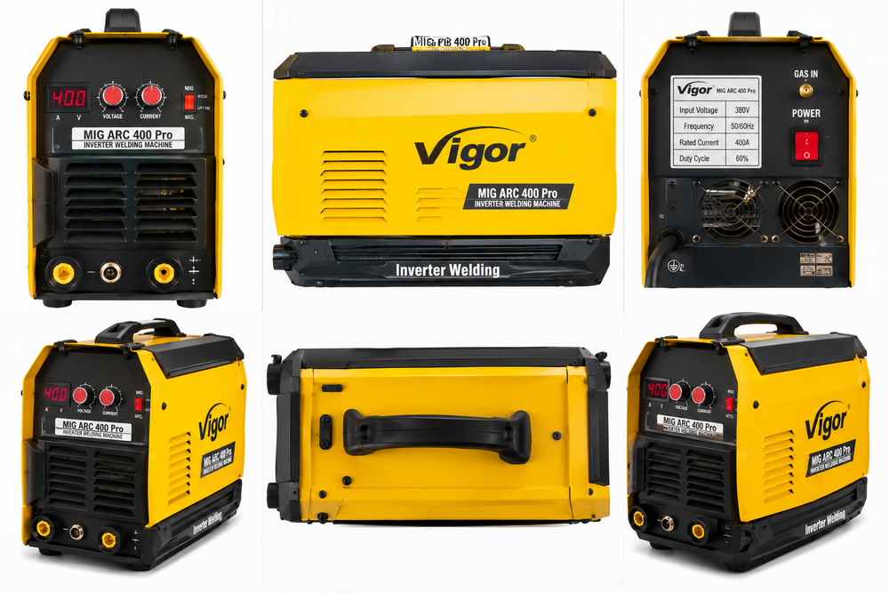 Mig Arc 400 Pro Welding Machine - 590x300x620 Mm , 13.7 Kva Power Source With Electric Efficiency Of 85% And User-friendly Design