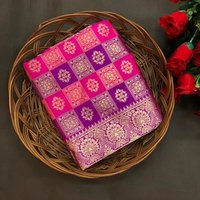 Jacquard Saree - Soft Lichi Silk, 5.5 Meter Length | Multi Color, Golden Zari Weaving, Traditional Bollywood Style
