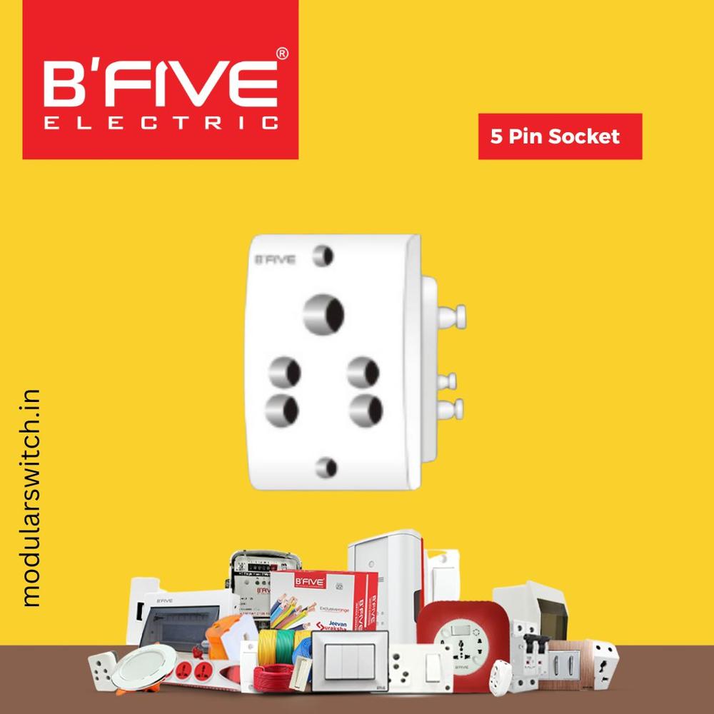 5 Pin Socket - Brass Terminal, D Shape | 240v Voltage Rating, Glossy Finish, Ip20 Safety Protection, Pack Of 10 Pieces