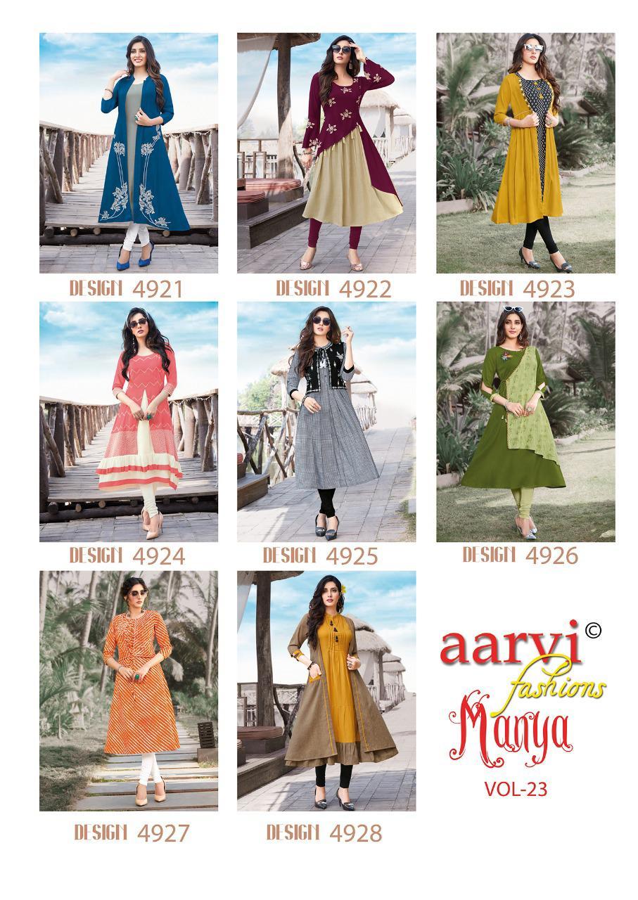 Aarvi Fashion Manya Vol 23 Fancy Designer Kurti Catalog