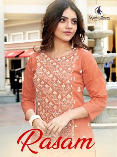 Ladies Flavour Rasam Cotton With Embroidery Work Kurti With Bottom Catalog