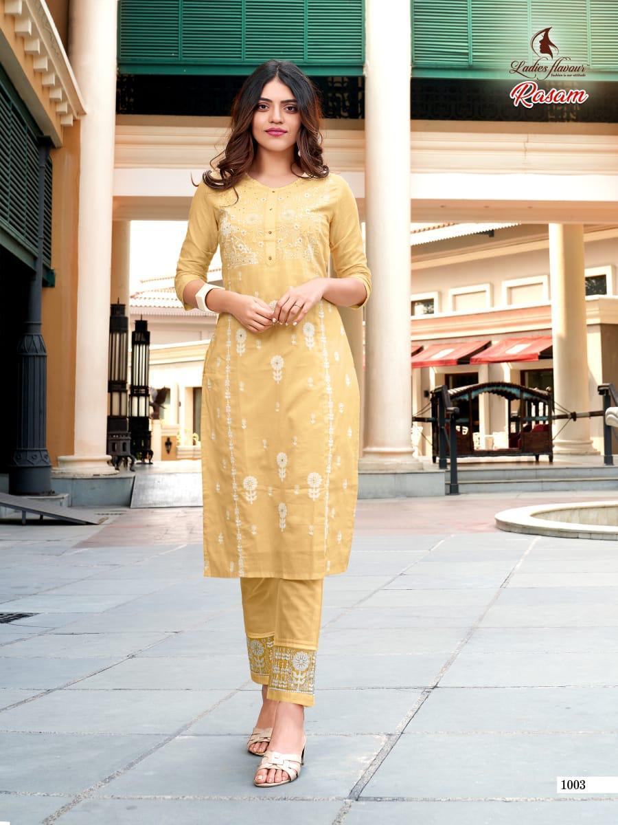 Ladies Flavour Rasam Cotton With Embroidery Work Kurti With Bottom Catalog