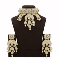 Kundan Necklace Set with Grey Carving Stones