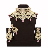 Kundan Necklace Set with Mint Pink stones