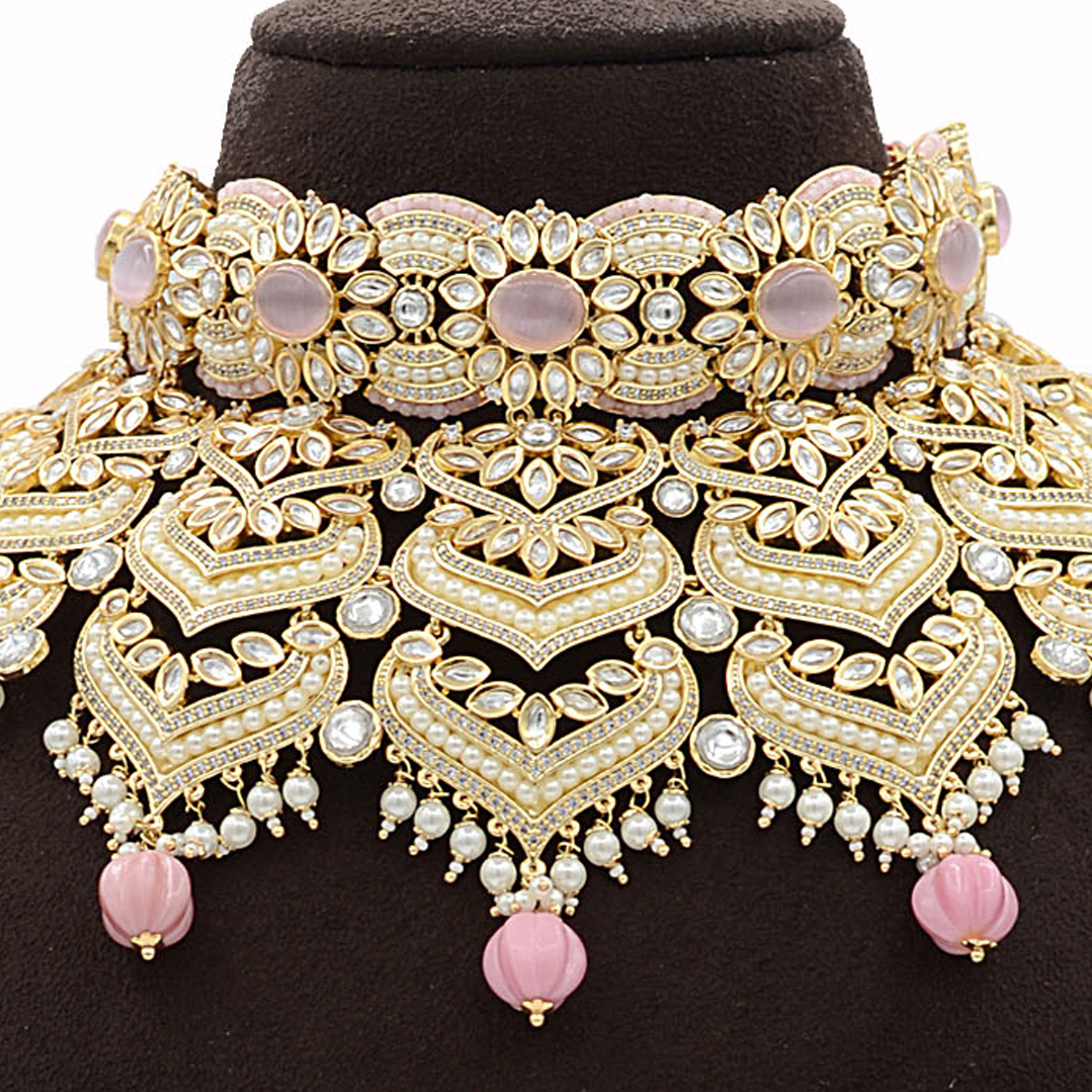 Kundan Necklace Set with Mint Pink stones