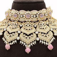 Kundan Necklace Set with Mint Pink stones