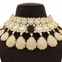 Kundan Necklace Set with Big Oval Maroon Stone