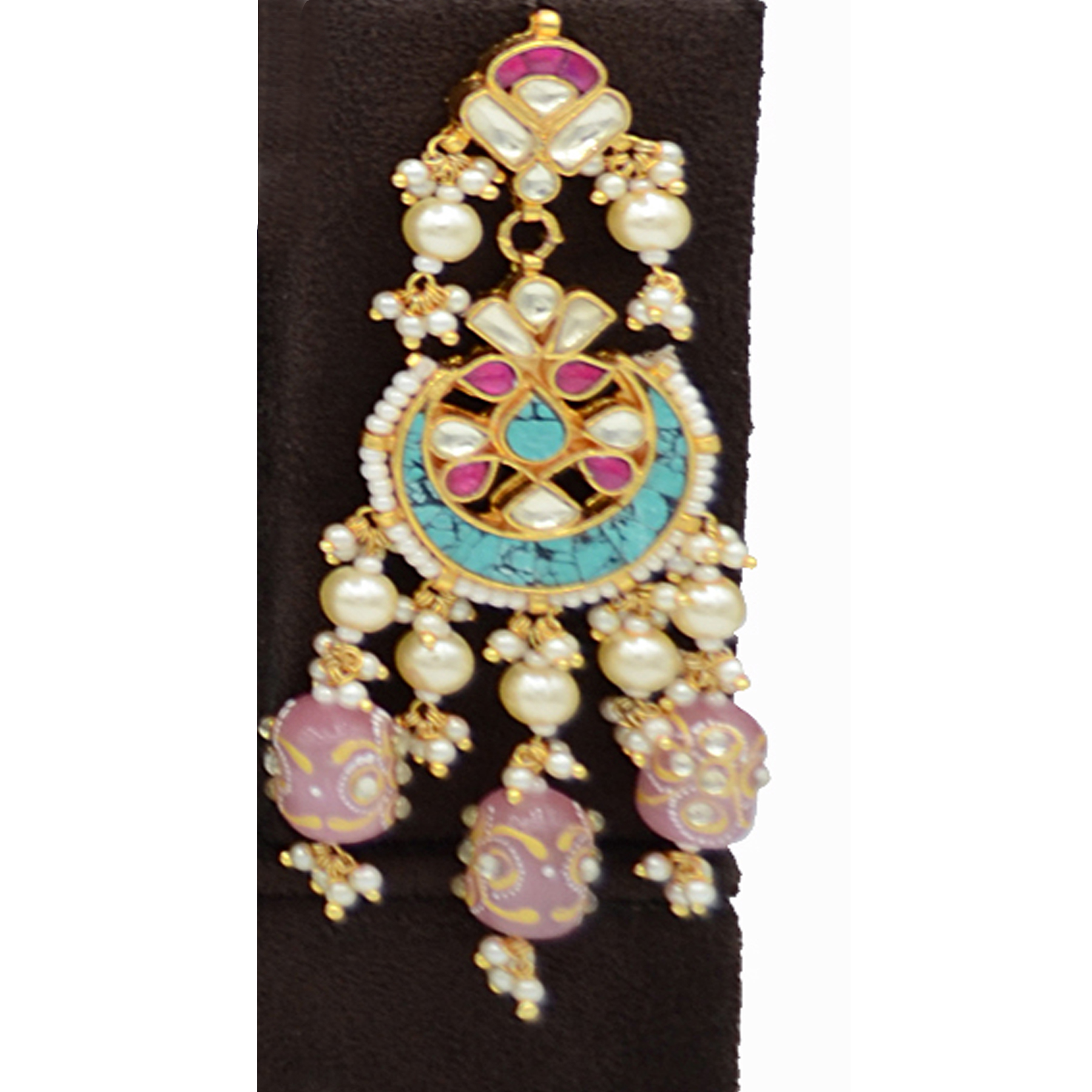 Pachi Kundan Necklace Set with Terquise Stone Work