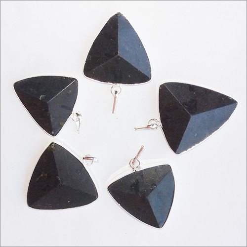 Black Tourmaline Triangle Pendant - 25mm Natural Black Tourmaline Cabochon, Elegant Star Design with 10-15g Weight