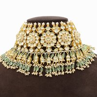 Pachi Kundan Necklace Set with Mint Green Hangings