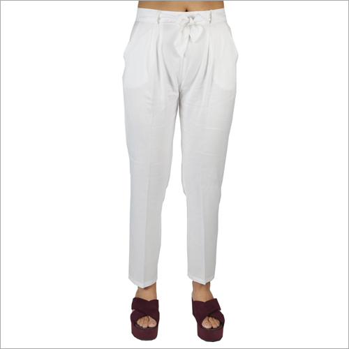 Ladies Rayon Pant - White | Double Pockets, Skin-Friendly, Elastic Comfort, Trendy Design for Office and Events
