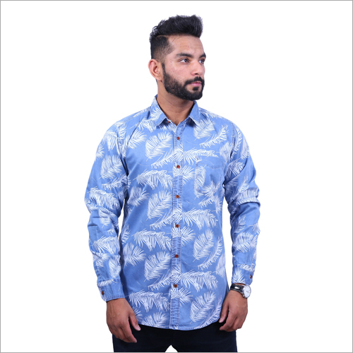 Washable Mens Printed Denim Shirts