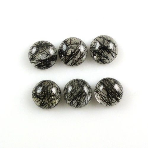 5mm Black Rutilated Quartz Round Cabochon Loose Gemstones Grade: Aaa