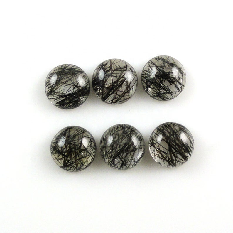 6mm Black Rutilated Quartz Round Cabochon Loose Gemstones