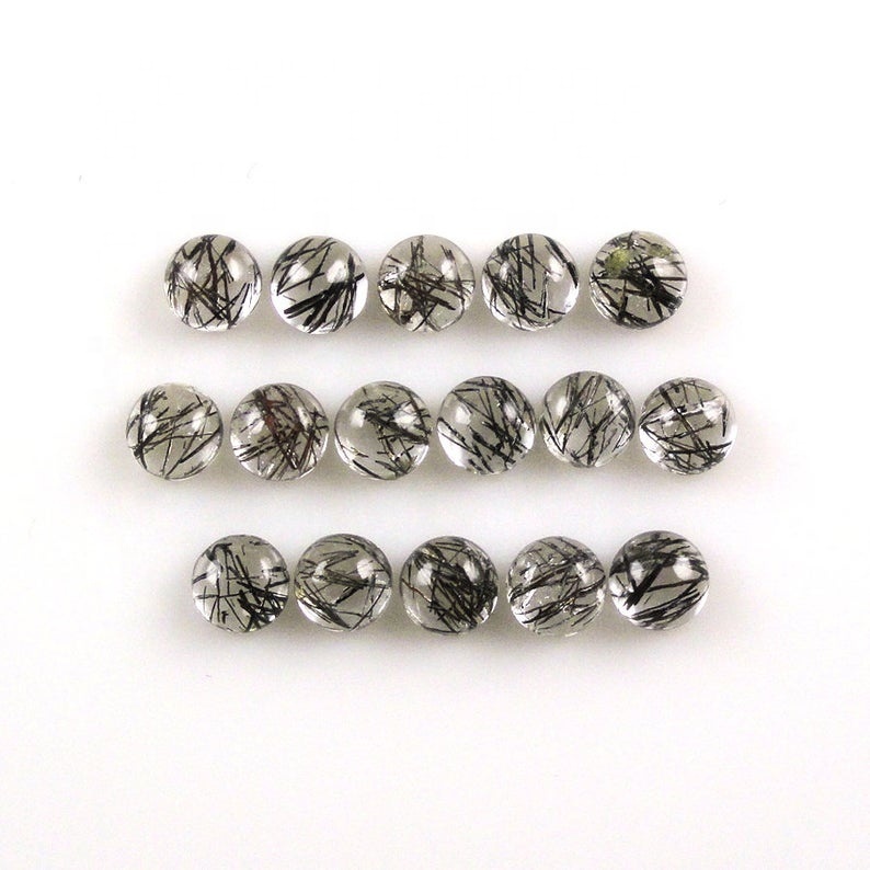 10mm Black Rutilated Quartz Round Cabochon Loose Gemstones