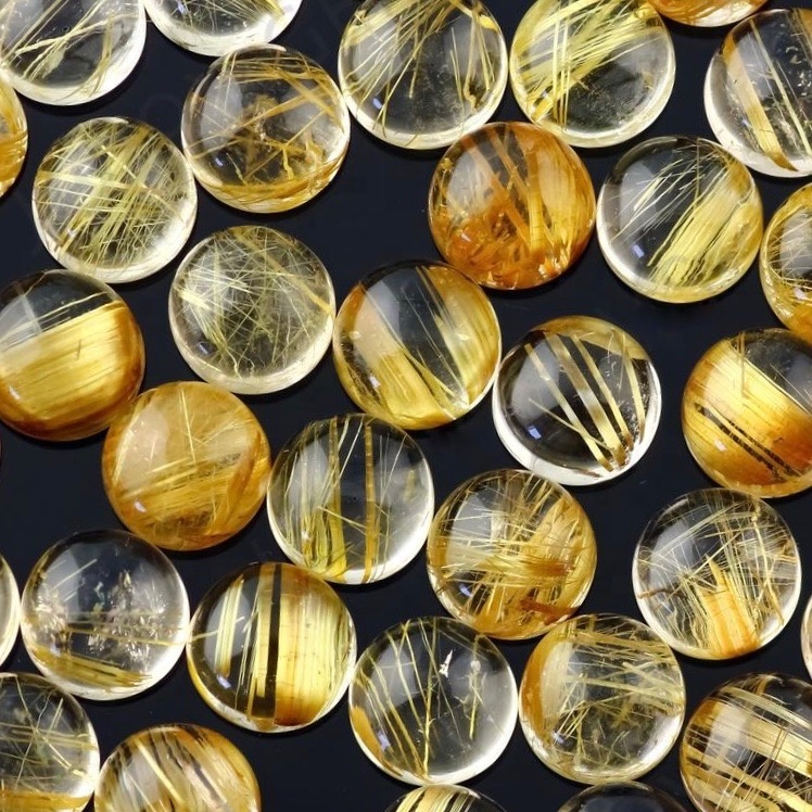 4mm Golden Rutilated Quartz Round Cabochon Loose Gemstones