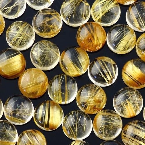 5mm Golden Rutilated Quartz Round Cabochon Loose Gemstones