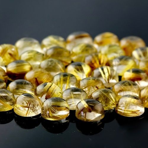 6mm Golden Rutilated Quartz Round Cabochon Loose Gemstones