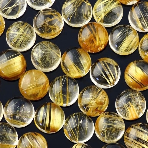 8mm Golden Rutilated Quartz Round Cabochon Loose Gemstones
