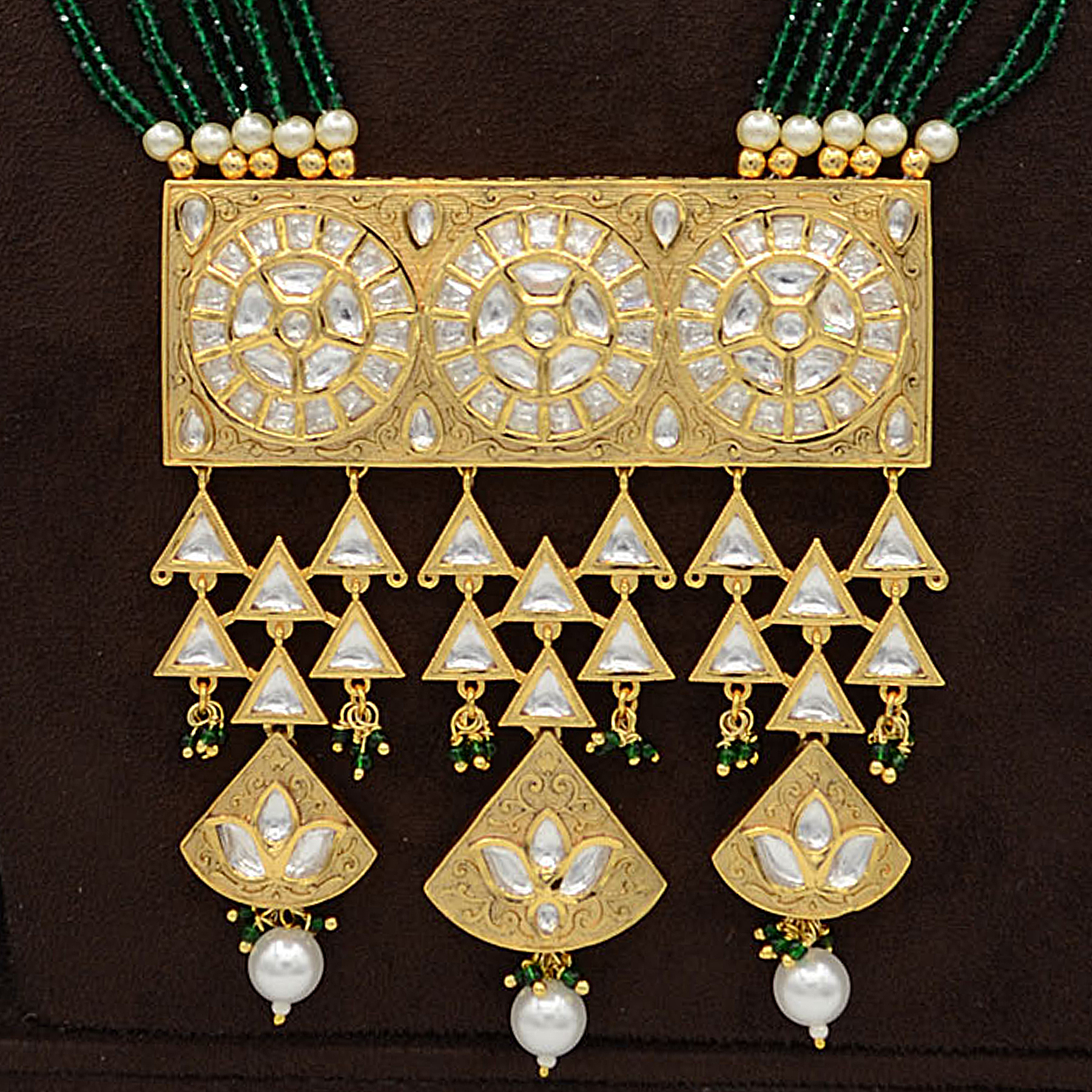 Kundan Pendent Mala Set with Pearl hangingsKundan Pendent Mala Set With Pearl Hangings
